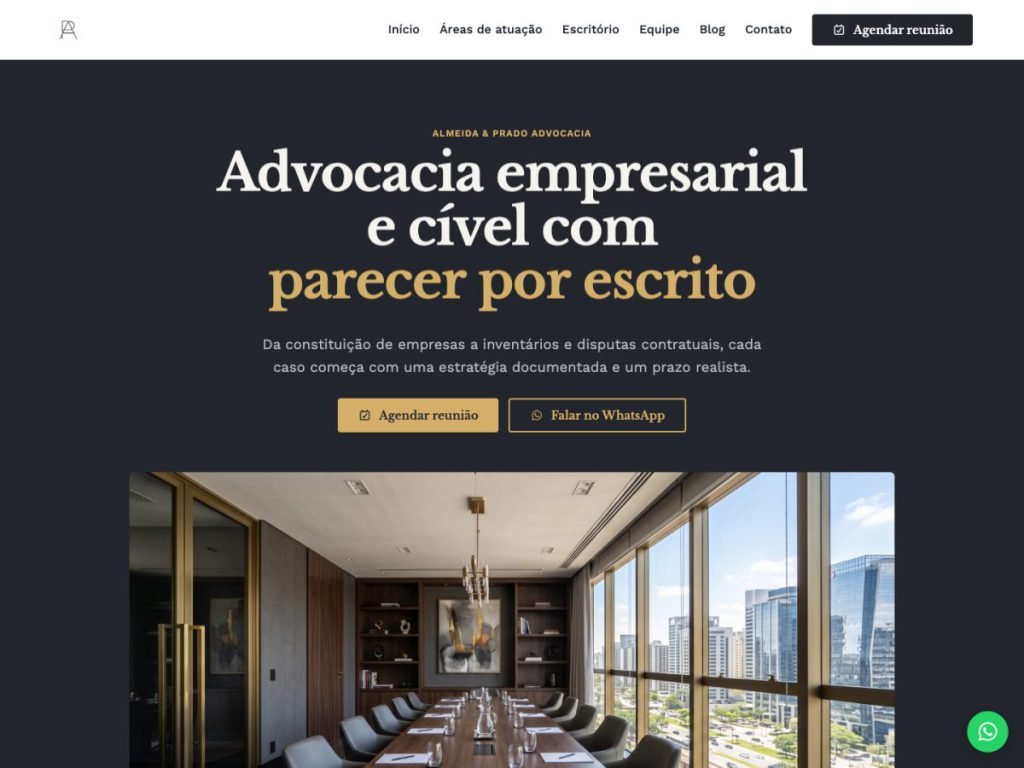 Tela do modelo de site para advocacia