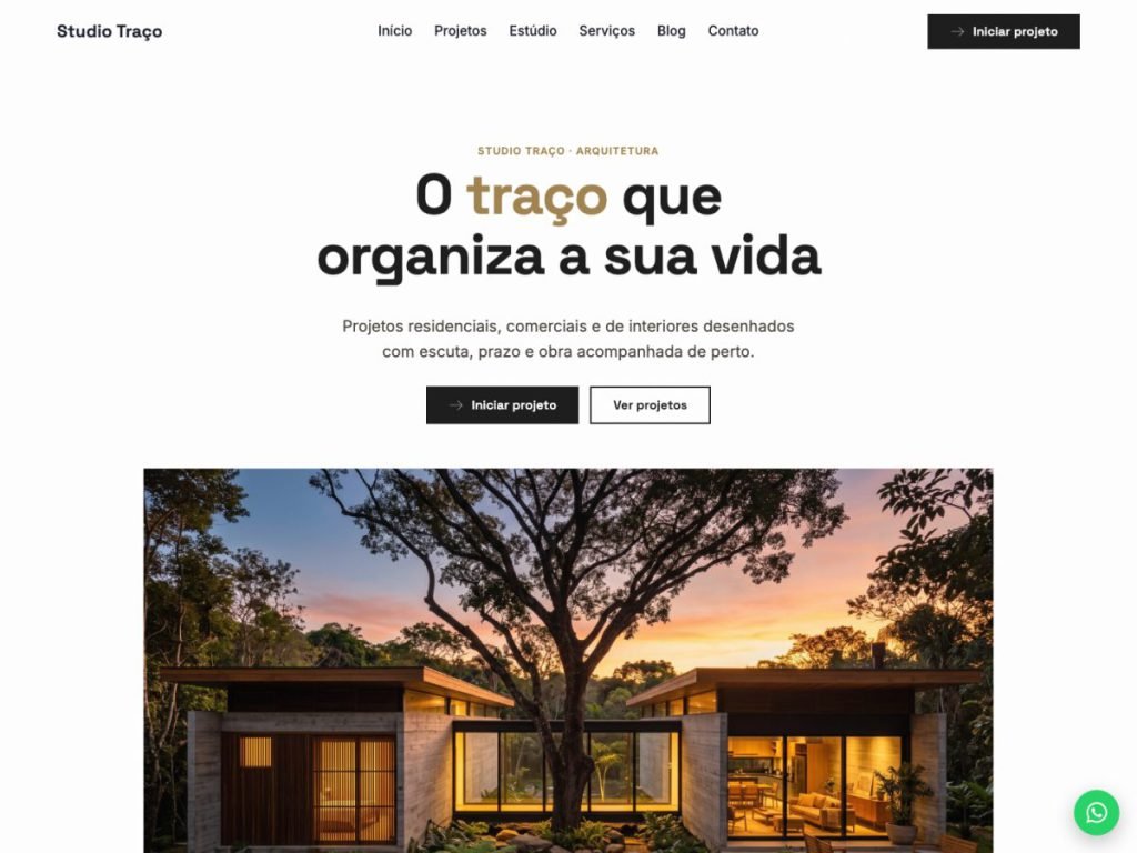 Tela do modelo de site para arquitetura
