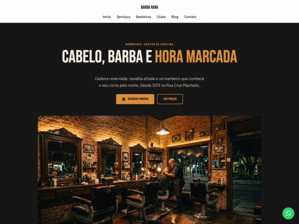 Tela do modelo de site para barbearia