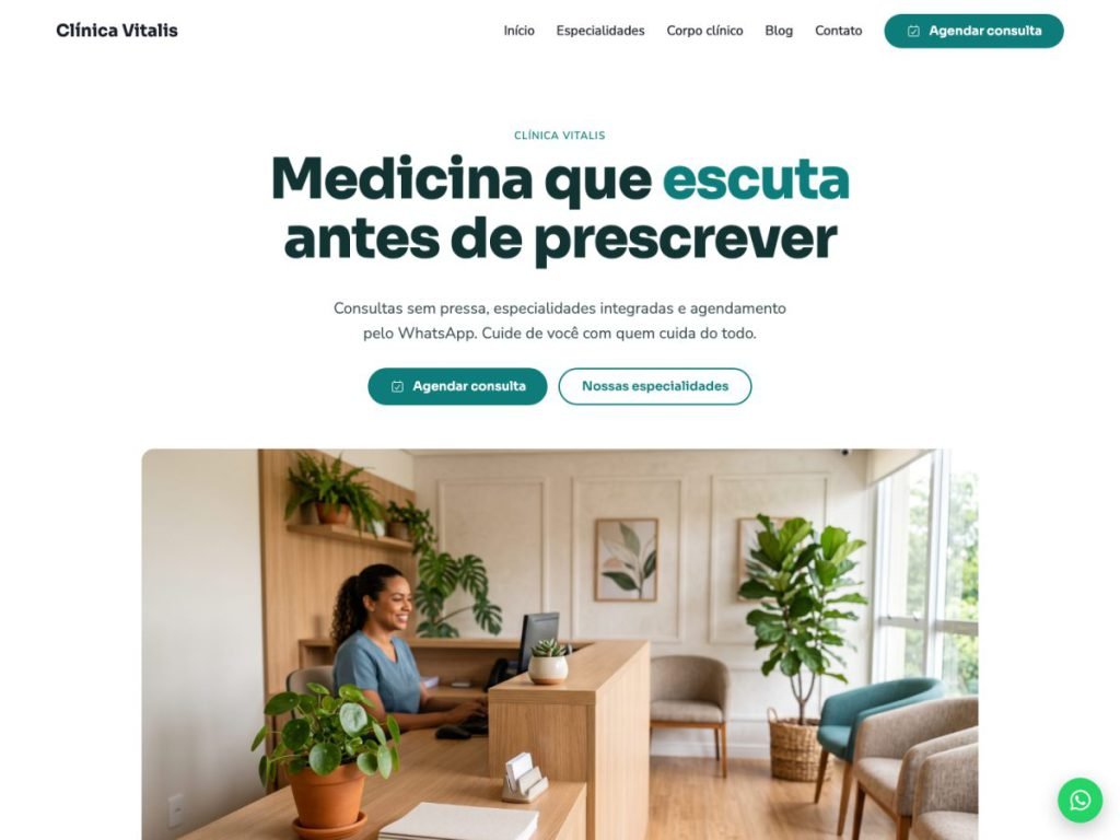 Tela do modelo de site para clínica médica