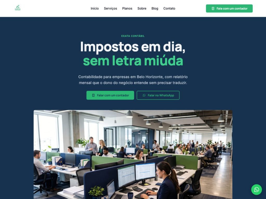 Tela do modelo de site para contabilidade
