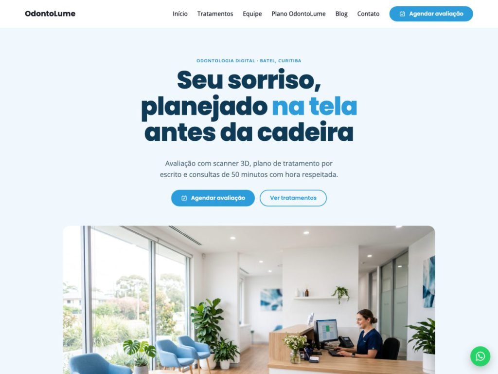 Tela do modelo de site para dentista