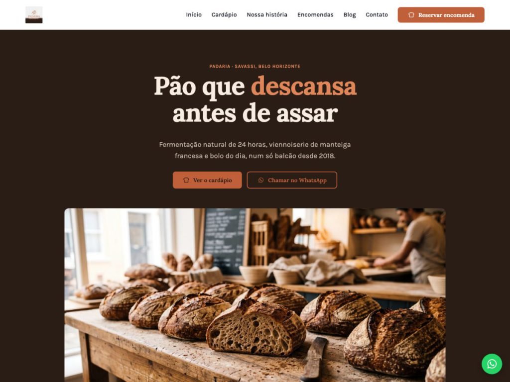 Tela do modelo de site para padaria