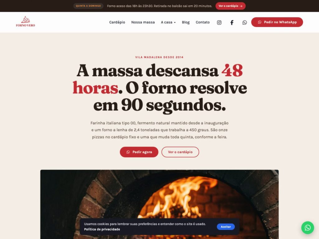 Tela do modelo de site para pizzaria