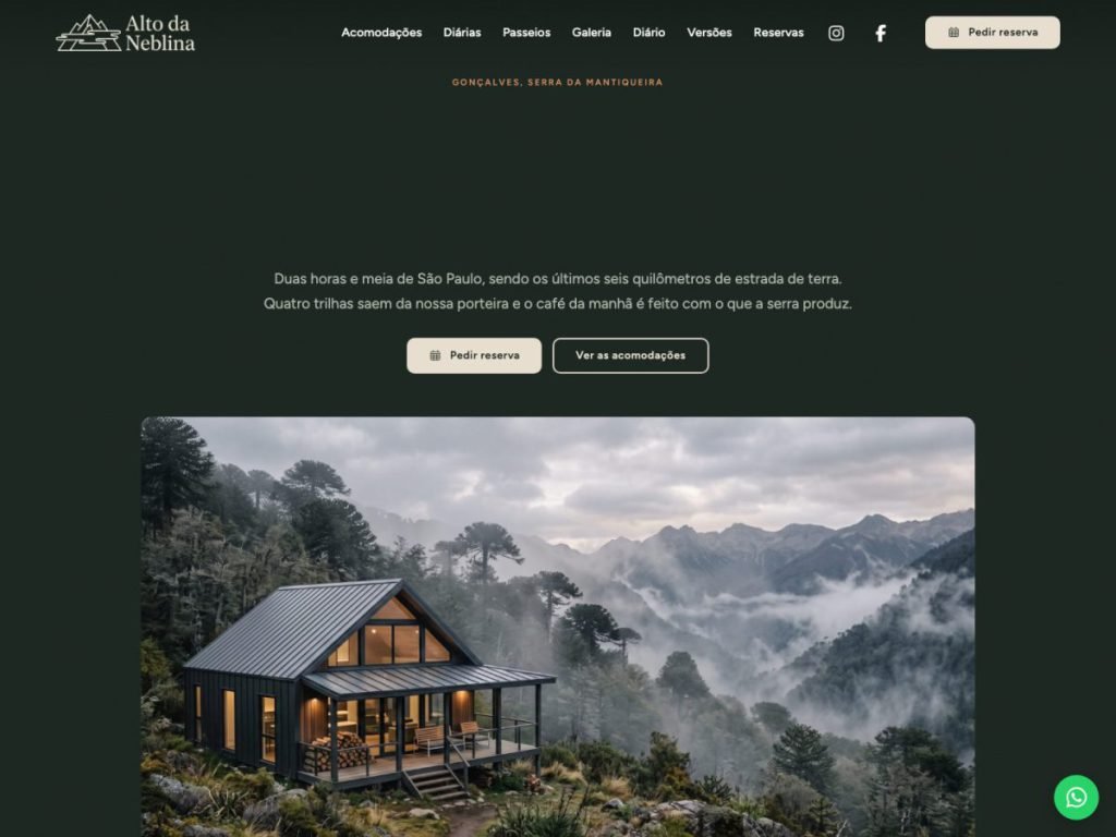 Tela do modelo de site para pousada