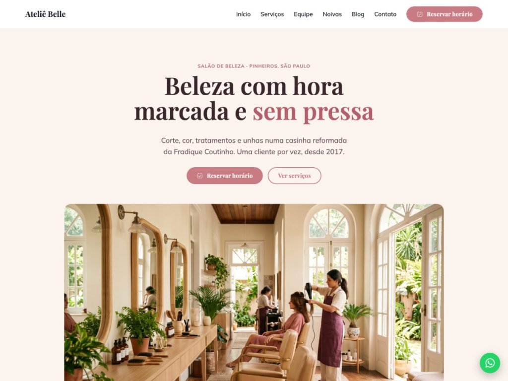 Tela do modelo de site para salão de beleza