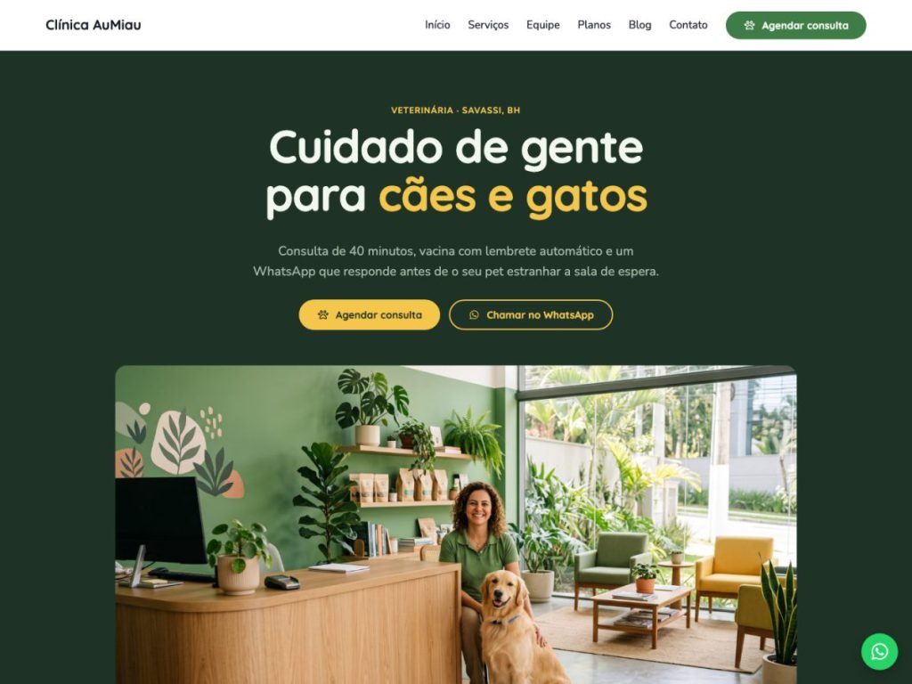 Tela do modelo de site para veterinária